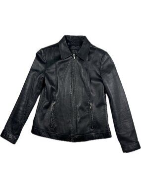 Wilsons leather Maxima Womens Black Leather Jacket Zip Front Cafe Racer small